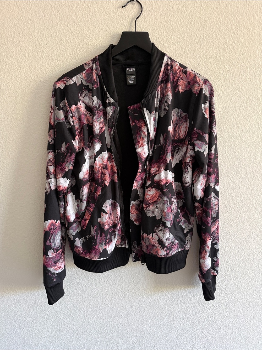 Victoria's Secret Pink Floral Bomber Jacket Black XS